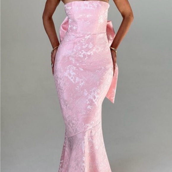 Babyboo Fashion Dresses & Skirts - Strapless Pink Jacquard Mermaid Evening Dress